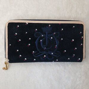 Vintage Y2K Juicy Couture Velour Polka Dot Wallet Navy Blue